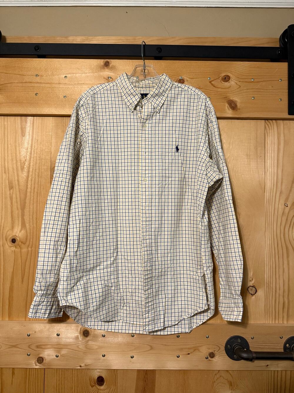 Ralph Lauren Long Sleeve Dress Shirt Classic Fit Size L Blue Yellow Plaid